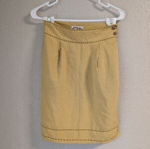 Euro Brand Yellow Skirt 26 Pleated Cottagecore Wide Stitch Indie Pockets Button